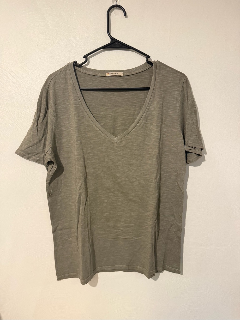 Marine Layer Women's V-Neck Short Sleeve Tee in Olive - Small